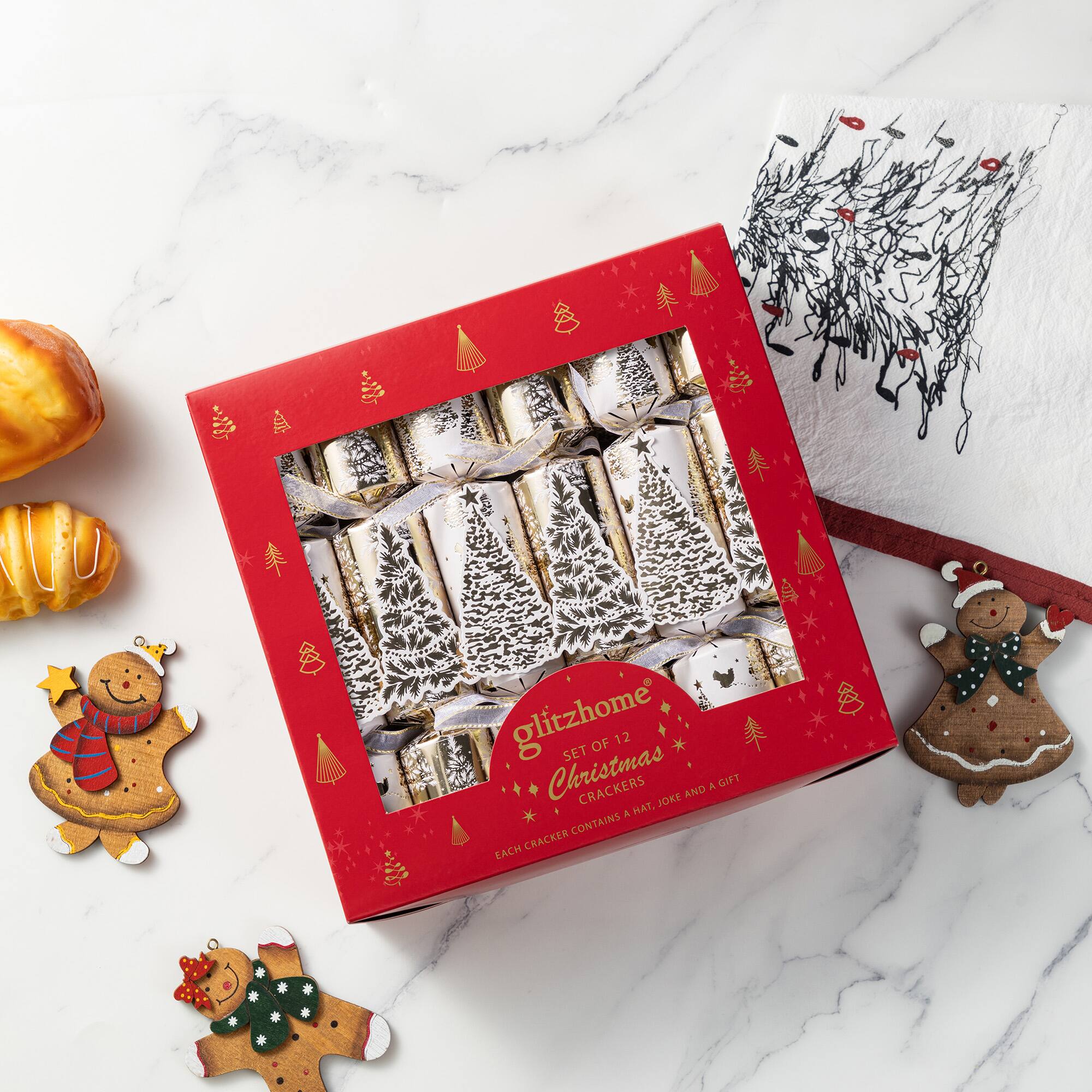 Glitzhome® 12PK 1.5"D x 10"H Christmas Tree Party Crackers with Gift Contents